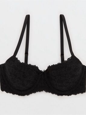 aerie Black Lace Balconette Bra with Adjustable Straps